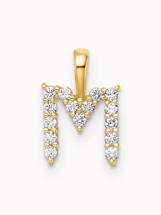 9ct yellow gold 0.16ct F VS lab grown diamond initial "M" pendant