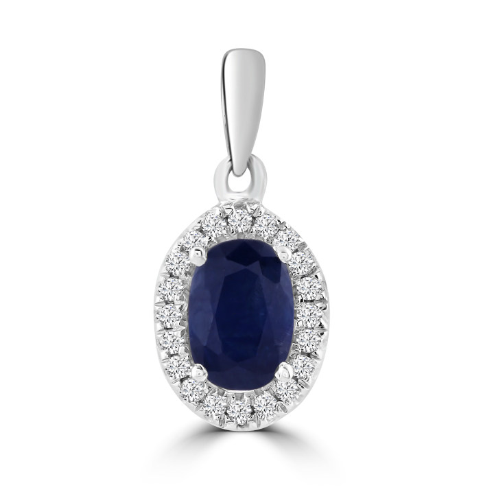 9ct white gold diamond and sapphire pendant