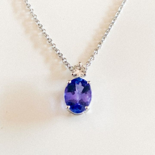18ct white gold tanzanite and diamond pendant and necklace