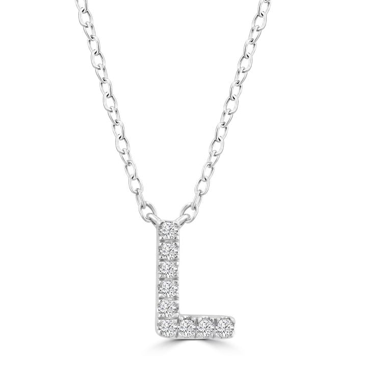 9ct White Gold Diamond Initial 'L' Necklace