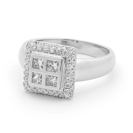 18ct white gold princess cut/round diamond ring