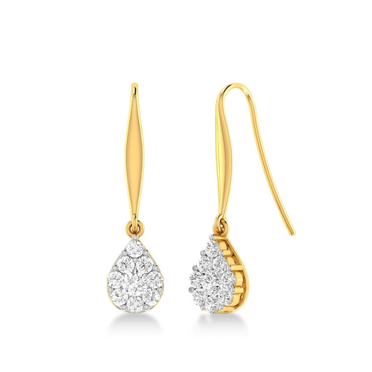9ct yellow gold diamond tear drop cluster earrings